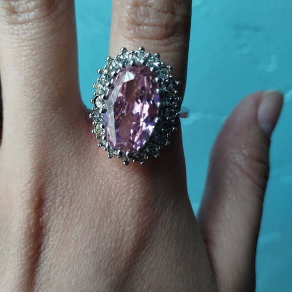 12.02 Carats Exquisite Natural Pink Kunzite & Diamond 14K Solid White Gold Ring - Picture 1 of 17